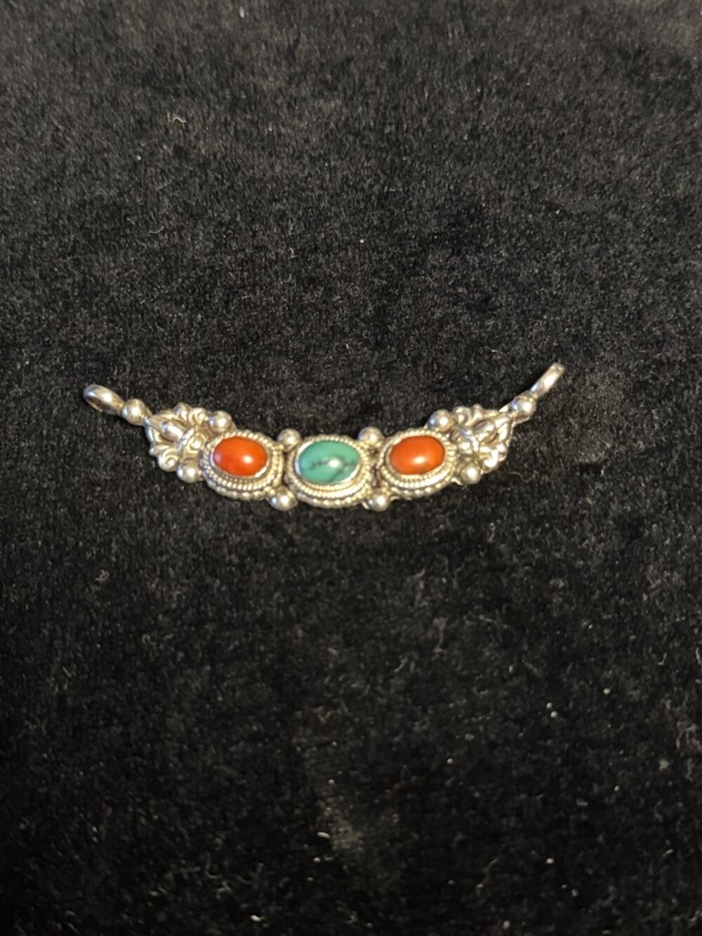 925 Silver Pendant with Turquoise and Red Stones Pendant Only